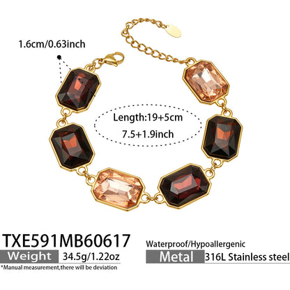 316L Stainless Steel 18K Gold PVD Square Zircon Bracelet - Square Glass Stone, Elegant Bracelet Wholesale Stainless Steel Jewelry - Sensitive Skin Friendly - Detail 22