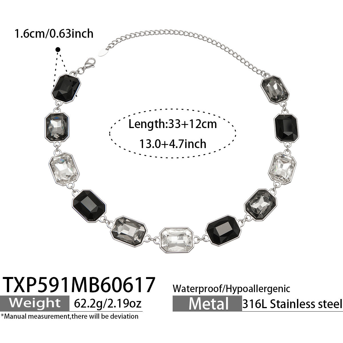 316L Stainless Steel 18K Gold PVD Square Zircon Bracelet - Square Glass Stone, Elegant Bracelet Wholesale Stainless Steel Jewelry - Sensitive Skin Friendly - Detail 23