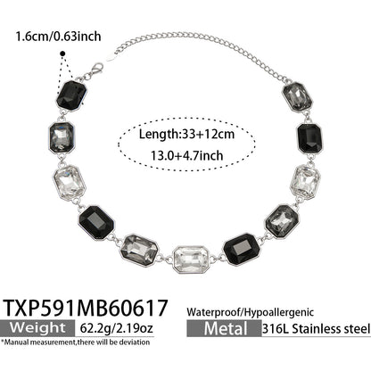 316L Stainless Steel 18K Gold PVD Square Zircon Bracelet - Square Glass Stone, Elegant Bracelet Wholesale Stainless Steel Jewelry - Sensitive Skin Friendly - Detail 23