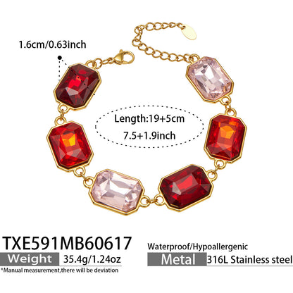 316L Stainless Steel 18K Gold PVD Square Zircon Bracelet - Square Glass Stone, Elegant Bracelet Wholesale Stainless Steel Jewelry - Sensitive Skin Friendly - Detail 26