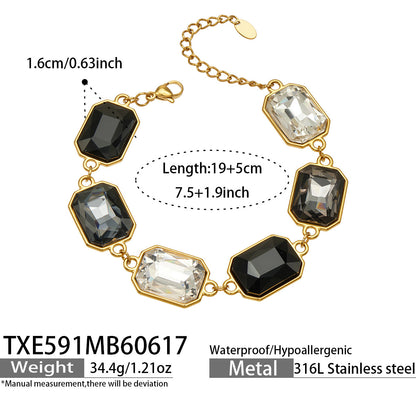 316L Stainless Steel 18K Gold PVD Square Zircon Bracelet - Square Glass Stone, Elegant Bracelet Wholesale Stainless Steel Jewelry - Sensitive Skin Friendly - Detail 27