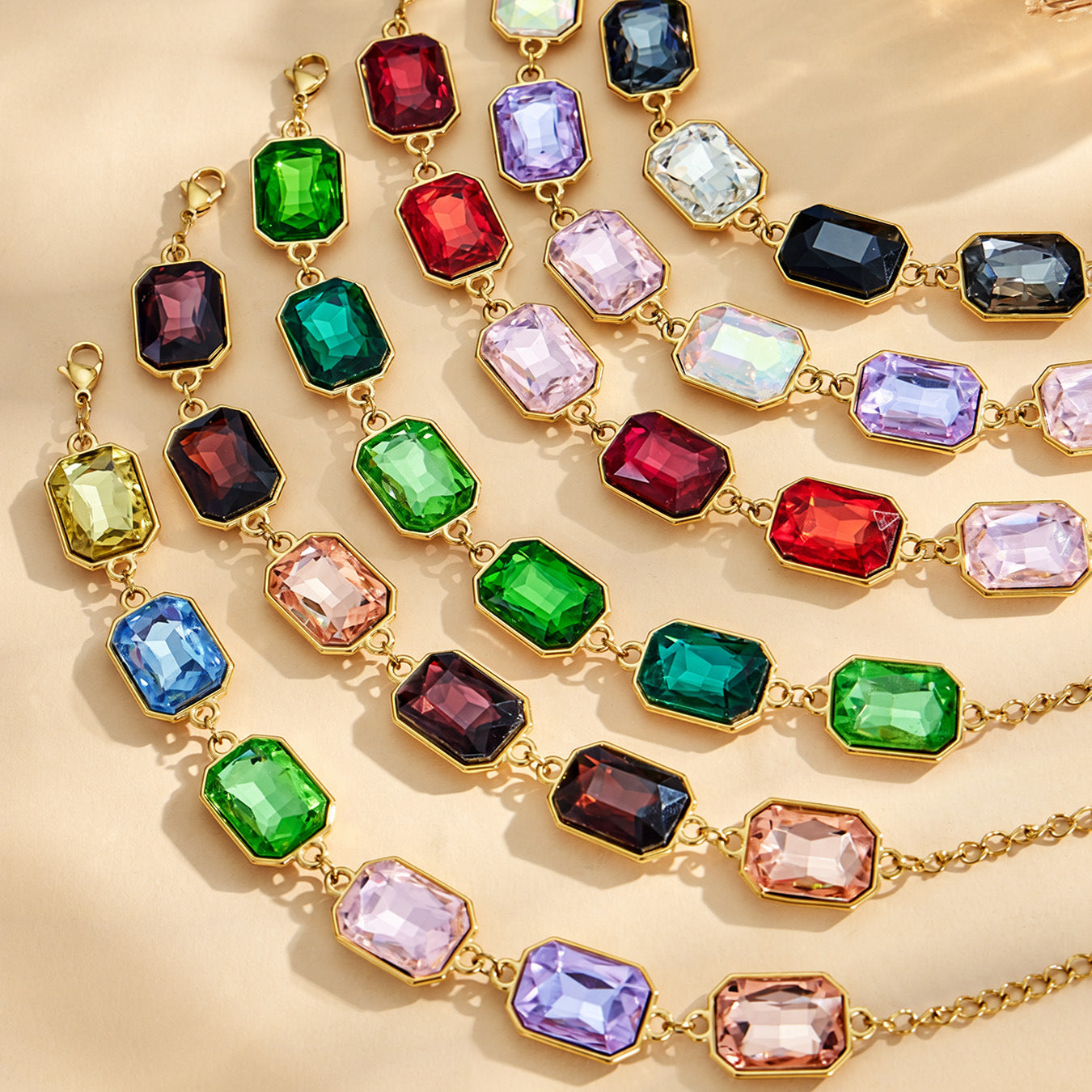 316L Stainless Steel 18K Gold PVD Square Zircon Bracelet - Square Glass Stone, Elegant Bracelet Wholesale Stainless Steel Jewelry - Sensitive Skin Friendly - Detail 28