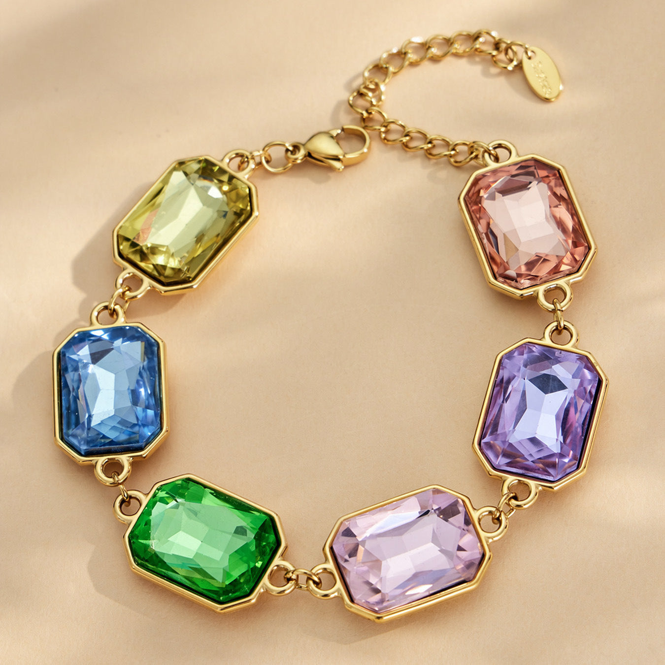 316L Stainless Steel 18K Gold PVD Square Zircon Bracelet - Square Glass Stone, Elegant Bracelet Wholesale Stainless Steel Jewelry - Sensitive Skin Friendly - Detail 3