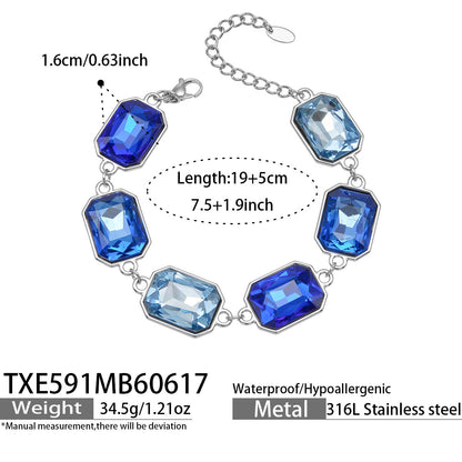 316L Stainless Steel 18K Gold PVD Square Zircon Bracelet - Square Glass Stone, Elegant Bracelet Wholesale Stainless Steel Jewelry - Sensitive Skin Friendly - Detail 31