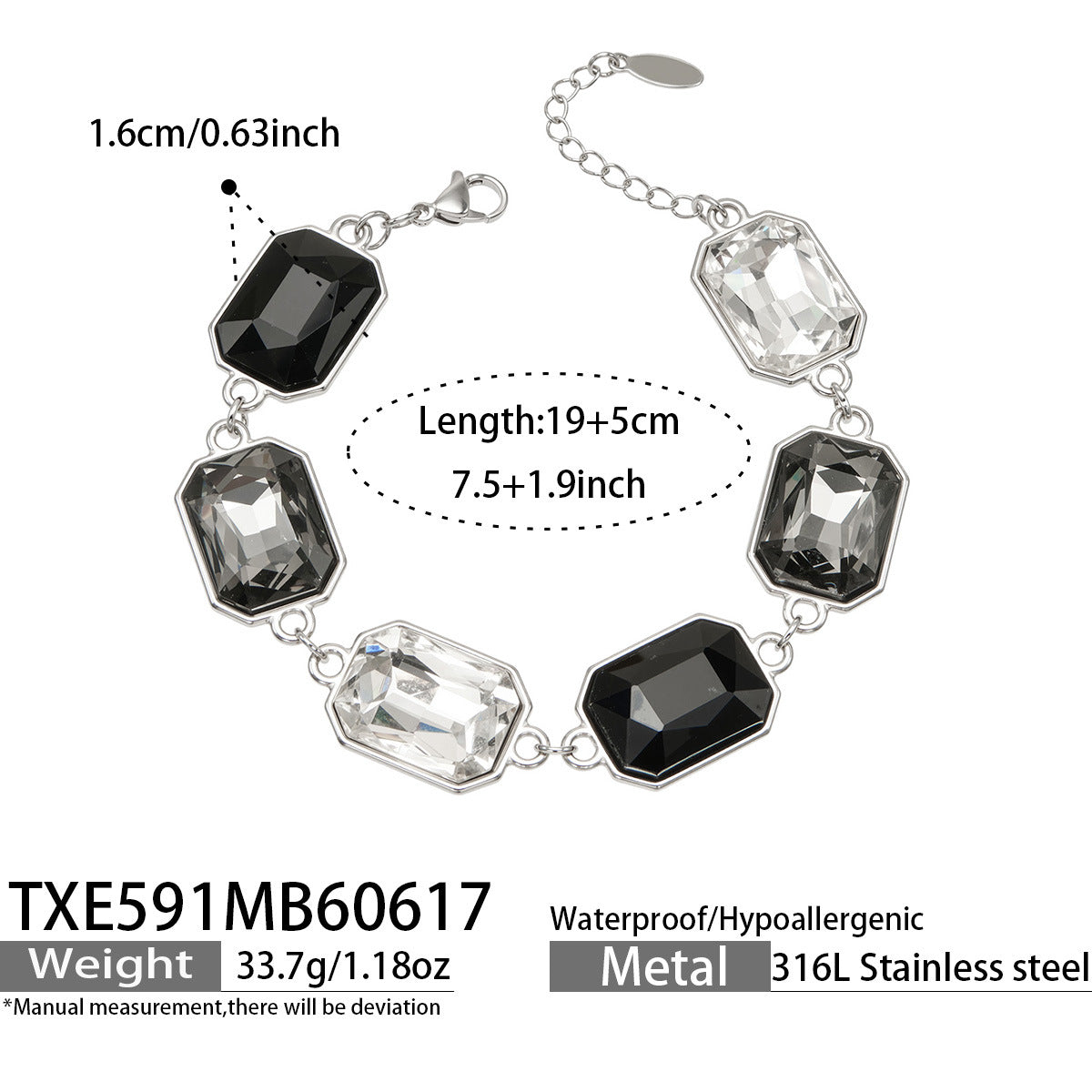 316L Stainless Steel 18K Gold PVD Square Zircon Bracelet - Square Glass Stone, Elegant Bracelet Wholesale Stainless Steel Jewelry - Sensitive Skin Friendly - Detail 33