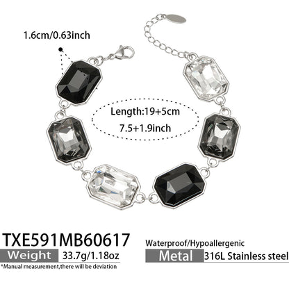 316L Stainless Steel 18K Gold PVD Square Zircon Bracelet - Square Glass Stone, Elegant Bracelet Wholesale Stainless Steel Jewelry - Sensitive Skin Friendly - Detail 33