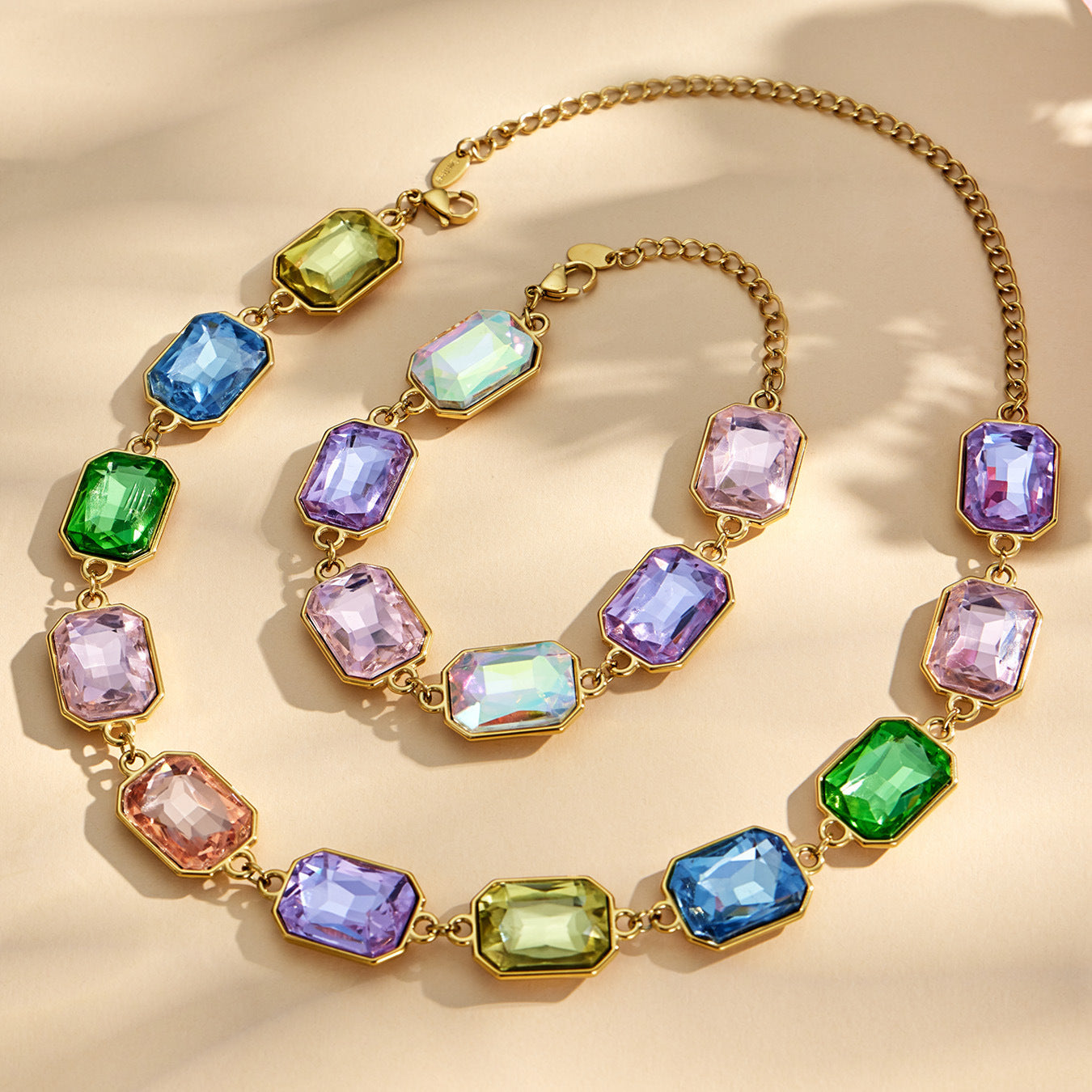 316L Stainless Steel 18K Gold PVD Square Zircon Bracelet - Square Glass Stone, Elegant Bracelet Wholesale Stainless Steel Jewelry - Sensitive Skin Friendly - Detail 6