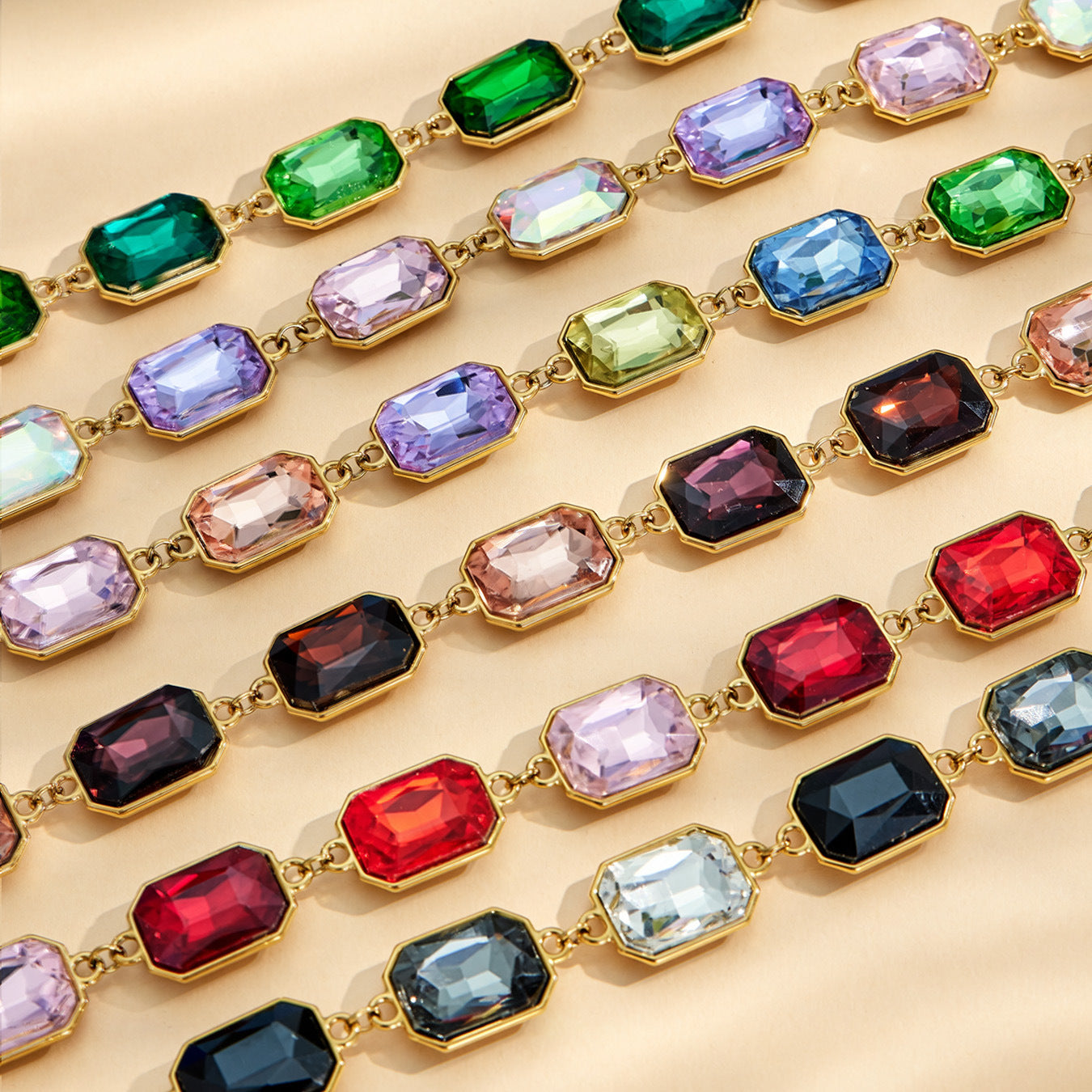 316L Stainless Steel 18K Gold PVD Square Zircon Bracelet - Square Glass Stone, Elegant Bracelet Wholesale Stainless Steel Jewelry - Sensitive Skin Friendly - Detail 7