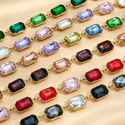 316L Stainless Steel 18K Gold PVD Square Zircon Bracelet - Square Glass Stone, Elegant Bracelet Wholesale Stainless Steel Jewelry - Sensitive Skin Friendly - Detail 7