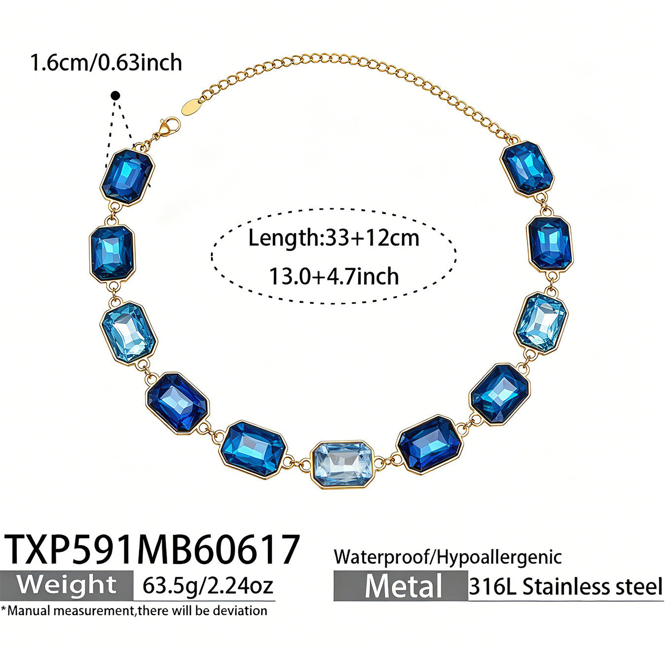 316L Stainless Steel 18K Gold PVD Square Zircon Bracelet - Square Glass Stone, Elegant Bracelet Wholesale Stainless Steel Jewelry - Sensitive Skin Friendly - Detail 9