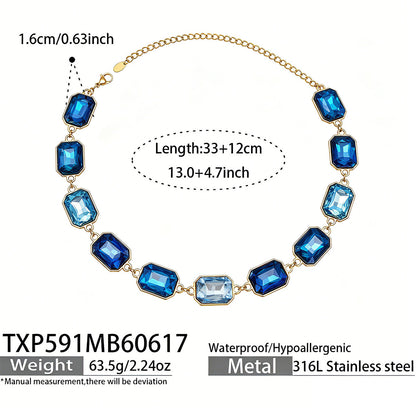 316L Stainless Steel 18K Gold PVD Square Zircon Bracelet - Square Glass Stone, Elegant Bracelet Wholesale Stainless Steel Jewelry - Sensitive Skin Friendly - Detail 9
