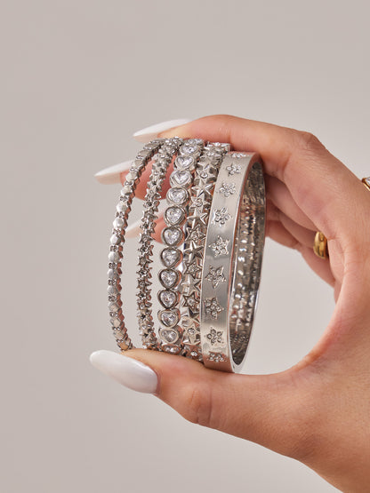 316L Stainless Steel 18K Gold PVD Star Heart Pave 5A Zircon Bangle - Star Bangle, Heart Bangle, Pave Bangle, Zircon Bangle, 18K Gold Plated Bangle, Steel Bangle, Dainty Bangle Wholesale Stainless Steel Jewelry - Sensitive Skin Friendly - Detail 10