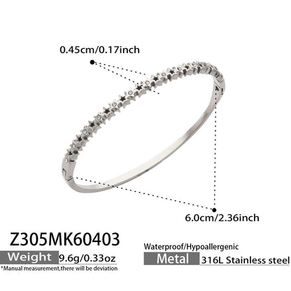 316L Stainless Steel 18K Gold PVD Star Heart Pave 5A Zircon Bangle - Star Bangle, Heart Bangle, Pave Bangle, Zircon Bangle, 18K Gold Plated Bangle, Steel Bangle, Dainty Bangle Wholesale Stainless Steel Jewelry - Sensitive Skin Friendly - Detail 20