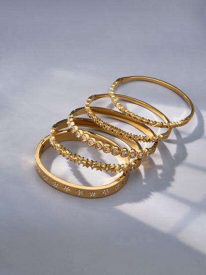 316L Stainless Steel 18K Gold PVD Star Heart Pave 5A Zircon Bangle - Star Bangle, Heart Bangle, Pave Bangle, Zircon Bangle, 18K Gold Plated Bangle, Steel Bangle, Dainty Bangle Wholesale Stainless Steel Jewelry - Sensitive Skin Friendly - Detail 5