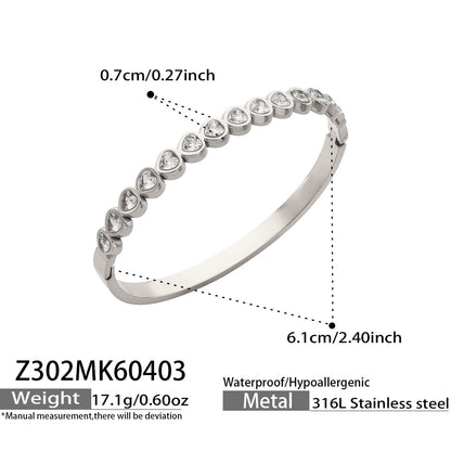 316L Stainless Steel 18K Gold PVD Star Heart Pave 5A Zircon Bangle - Star Bangle, Heart Bangle, Pave Bangle, Zircon Bangle, 18K Gold Plated Bangle, Steel Bangle, Dainty Bangle Wholesale Stainless Steel Jewelry - Sensitive Skin Friendly - Detail 7