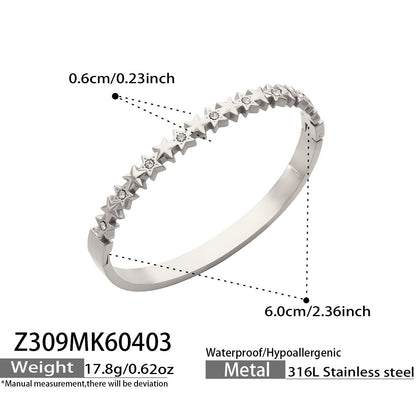 316L Stainless Steel 18K Gold PVD Star Heart Pave 5A Zircon Bangle - Star Bangle, Heart Bangle, Pave Bangle, Zircon Bangle, 18K Gold Plated Bangle, Steel Bangle, Dainty Bangle Wholesale Stainless Steel Jewelry - Sensitive Skin Friendly - Detail 9