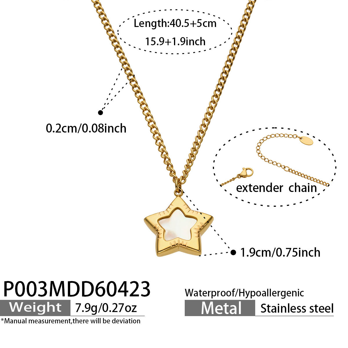 316L Stainless Steel 18K Gold PVD Star Shell Enamel Pendant Necklace - Star Shell Enamel, Coastal Chic, Delicate Design, French Light Luxury Wholesale Stainless Steel Jewelry - Sensitive Skin Friendly - Detail 1
