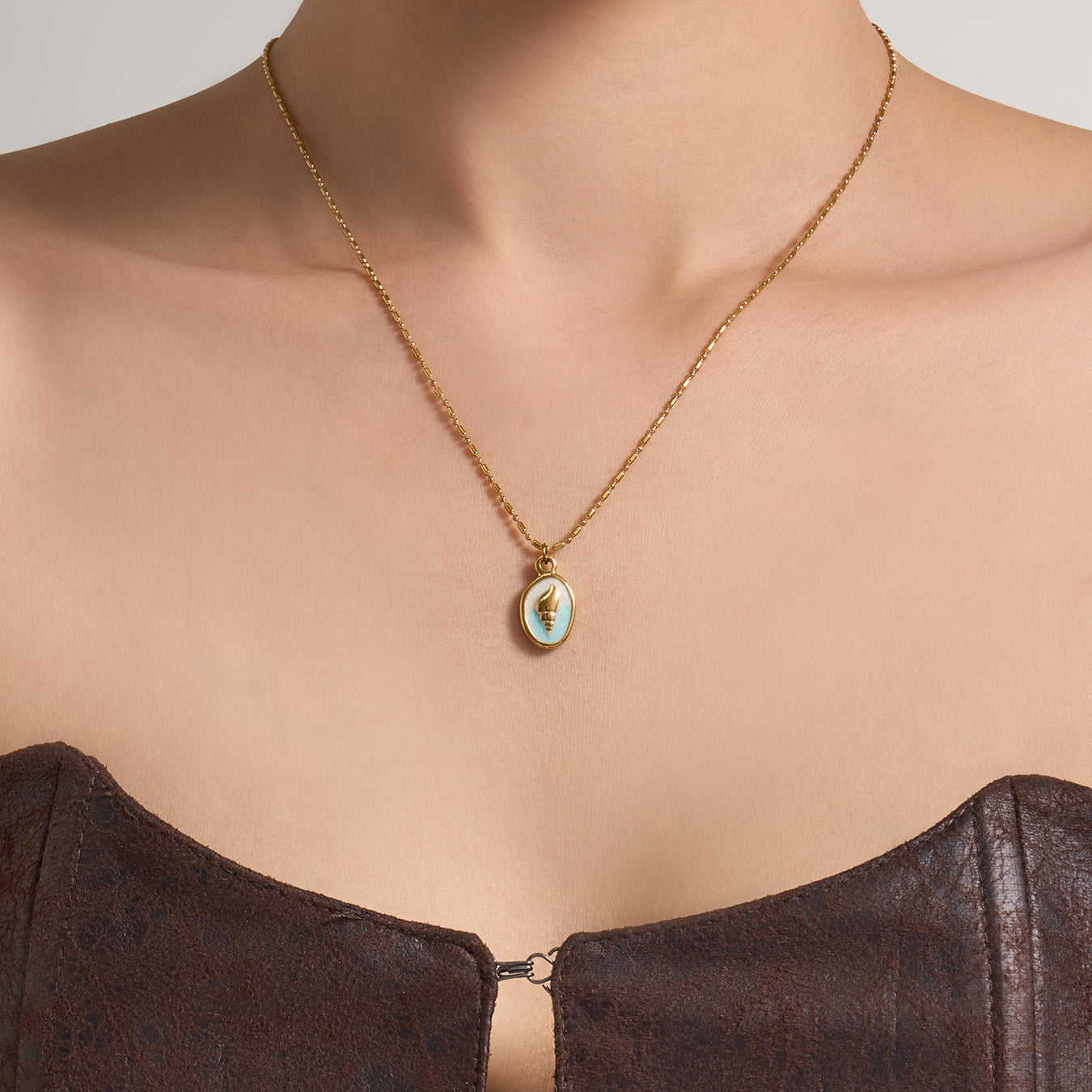 316L Stainless Steel 18K Gold PVD Star Shell Enamel Pendant Necklace - Star Shell Enamel, Coastal Chic, Delicate Design, French Light Luxury Wholesale Stainless Steel Jewelry - Sensitive Skin Friendly - Detail 14