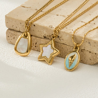 316L Stainless Steel 18K Gold PVD Star Shell Enamel Pendant Necklace - Star Shell Enamel, Coastal Chic, Delicate Design, French Light Luxury Wholesale Stainless Steel Jewelry - Sensitive Skin Friendly - Detail 15