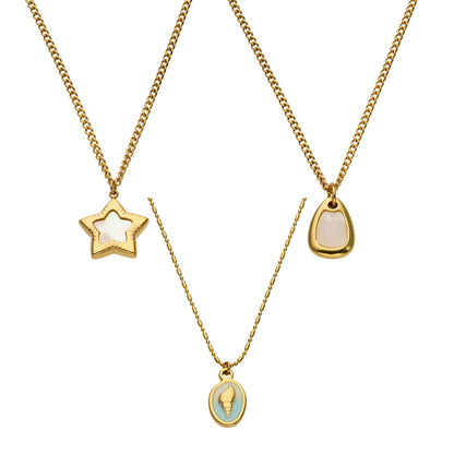 316L Stainless Steel 18K Gold PVD Star Shell Enamel Pendant Necklace - Star Shell Enamel, Coastal Chic, Delicate Design, French Light Luxury Wholesale Stainless Steel Jewelry - Sensitive Skin Friendly - Detail 16