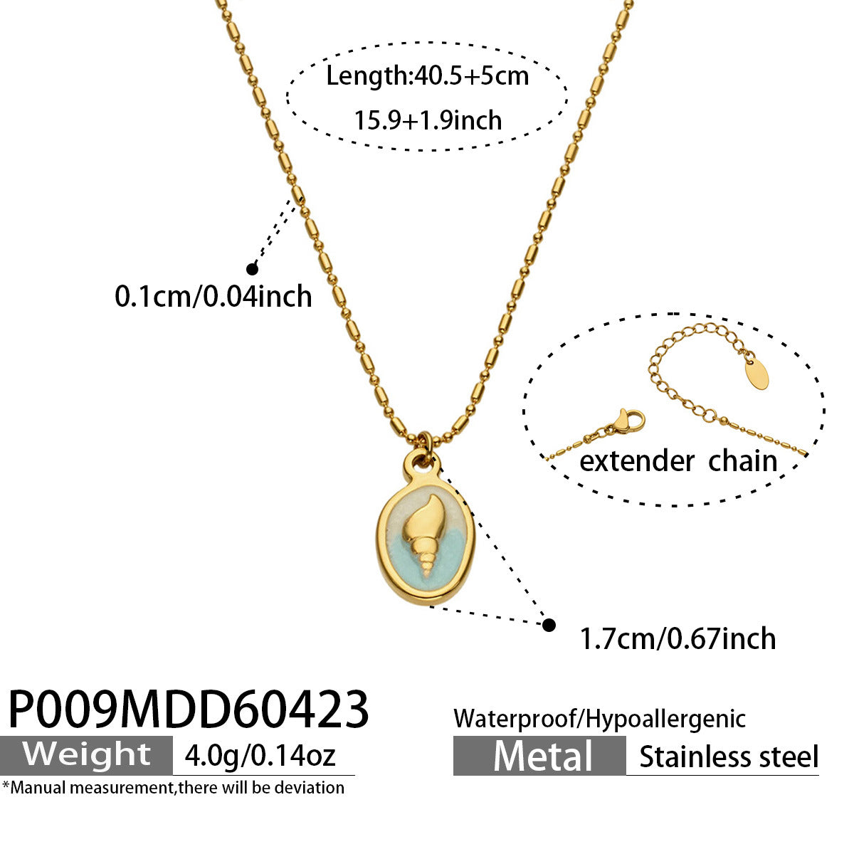 316L Stainless Steel 18K Gold PVD Star Shell Enamel Pendant Necklace - Star Shell Enamel, Coastal Chic, Delicate Design, French Light Luxury Wholesale Stainless Steel Jewelry - Sensitive Skin Friendly - Detail 3