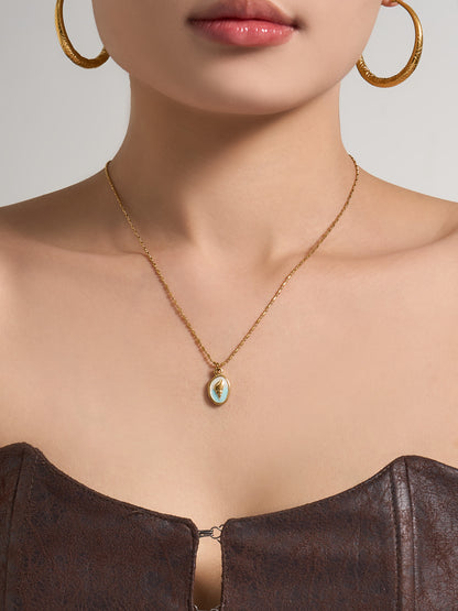 316L Stainless Steel 18K Gold PVD Star Shell Enamel Pendant Necklace - Star Shell Enamel, Coastal Chic, Delicate Design, French Light Luxury Wholesale Stainless Steel Jewelry - Sensitive Skin Friendly - Detail 4
