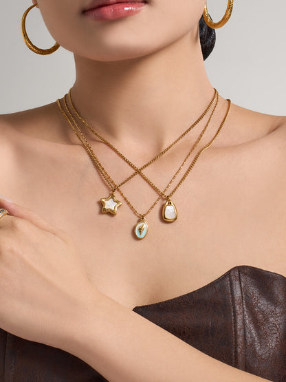 316L Stainless Steel 18K Gold PVD Star Shell Enamel Pendant Necklace - Star Shell Enamel, Coastal Chic, Delicate Design, French Light Luxury Wholesale Stainless Steel Jewelry - Sensitive Skin Friendly - Detail 8
