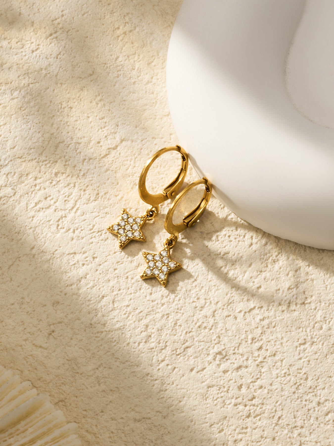 316L Stainless Steel 18K Gold PVD Star Zircon Huggie Hoop Earrings - Star, Zircon, Huggie Hoop, Minimalist, 18K Gold Wholesale Stainless Steel Jewelry - Sensitive Skin Friendly - Detail 10