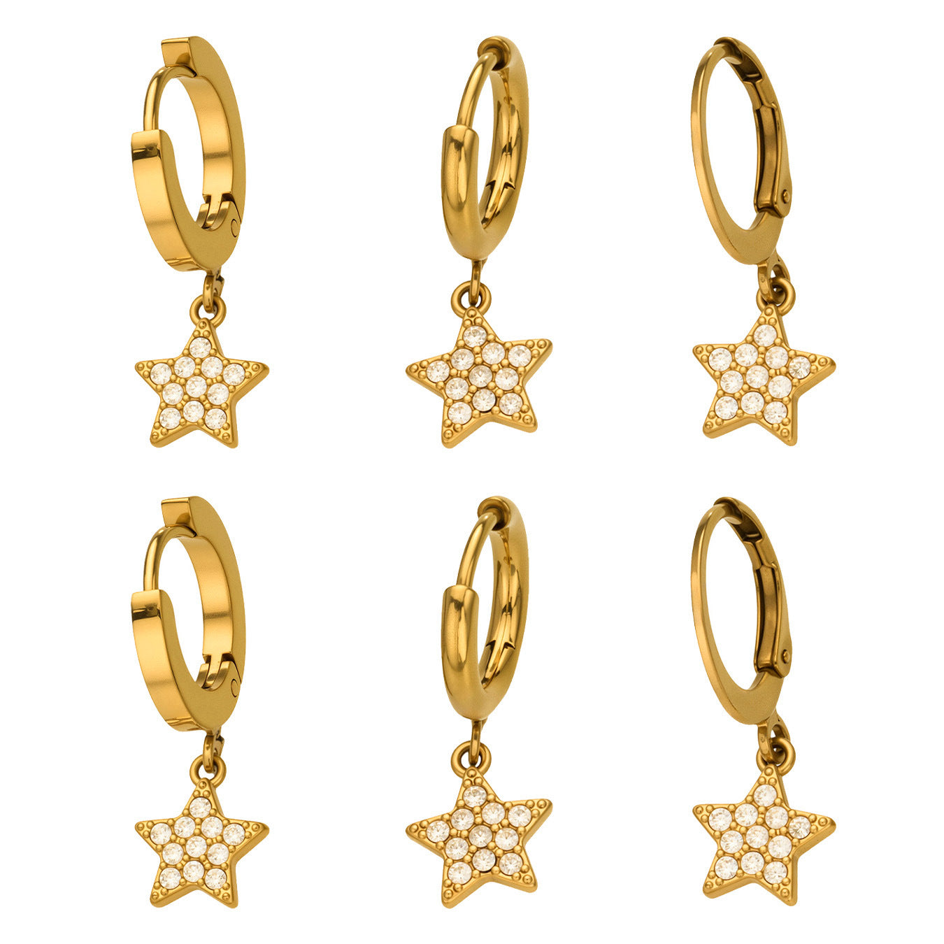 316L Stainless Steel 18K Gold PVD Star Zircon Huggie Hoop Earrings - Star, Zircon, Huggie Hoop, Minimalist, 18K Gold Wholesale Stainless Steel Jewelry - Sensitive Skin Friendly - Detail 4