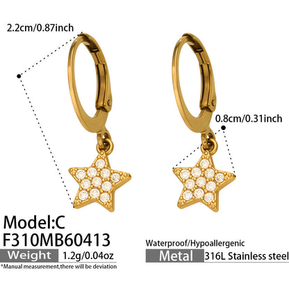 316L Stainless Steel 18K Gold PVD Star Zircon Huggie Hoop Earrings - Star, Zircon, Huggie Hoop, Minimalist, 18K Gold Wholesale Stainless Steel Jewelry - Sensitive Skin Friendly - Detail 7