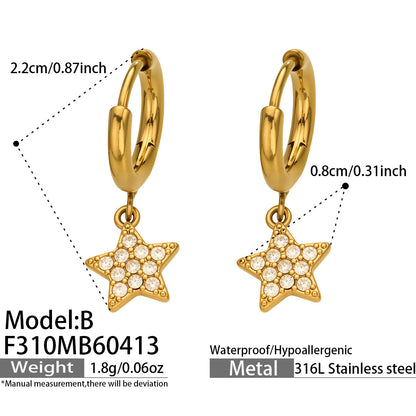 316L Stainless Steel 18K Gold PVD Star Zircon Huggie Hoop Earrings - Star, Zircon, Huggie Hoop, Minimalist, 18K Gold Wholesale Stainless Steel Jewelry - Sensitive Skin Friendly - Detail 9