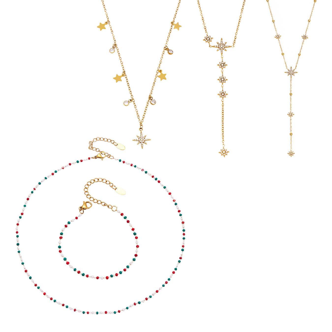 316L Stainless Steel 18K Gold PVD Star Zircon Necklace - Star Zircon Modern Elegant Wholesale Stainless Steel Jewelry - Sensitive Skin Friendly - Detail 1