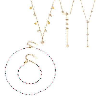 316L Stainless Steel 18K Gold PVD Star Zircon Necklace - Star Zircon Modern Elegant Wholesale Stainless Steel Jewelry - Sensitive Skin Friendly - Detail 1