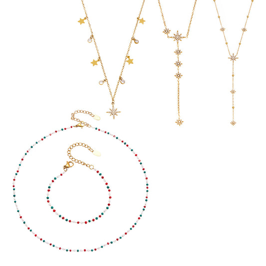 316L Stainless Steel 18K Gold PVD Star Zircon Necklace - Star Zircon Modern Elegant Wholesale Stainless Steel Jewelry - Sensitive Skin Friendly - Detail 1
