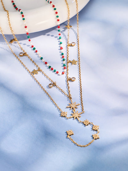 316L Stainless Steel 18K Gold PVD Star Zircon Necklace - Star Zircon Modern Elegant Wholesale Stainless Steel Jewelry - Sensitive Skin Friendly - Detail 14