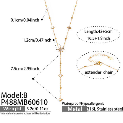 316L Stainless Steel 18K Gold PVD Star Zircon Necklace - Star Zircon Modern Elegant Wholesale Stainless Steel Jewelry - Sensitive Skin Friendly - Detail 6