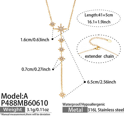 316L Stainless Steel 18K Gold PVD Star Zircon Necklace - Star Zircon Modern Elegant Wholesale Stainless Steel Jewelry - Sensitive Skin Friendly - Detail 9