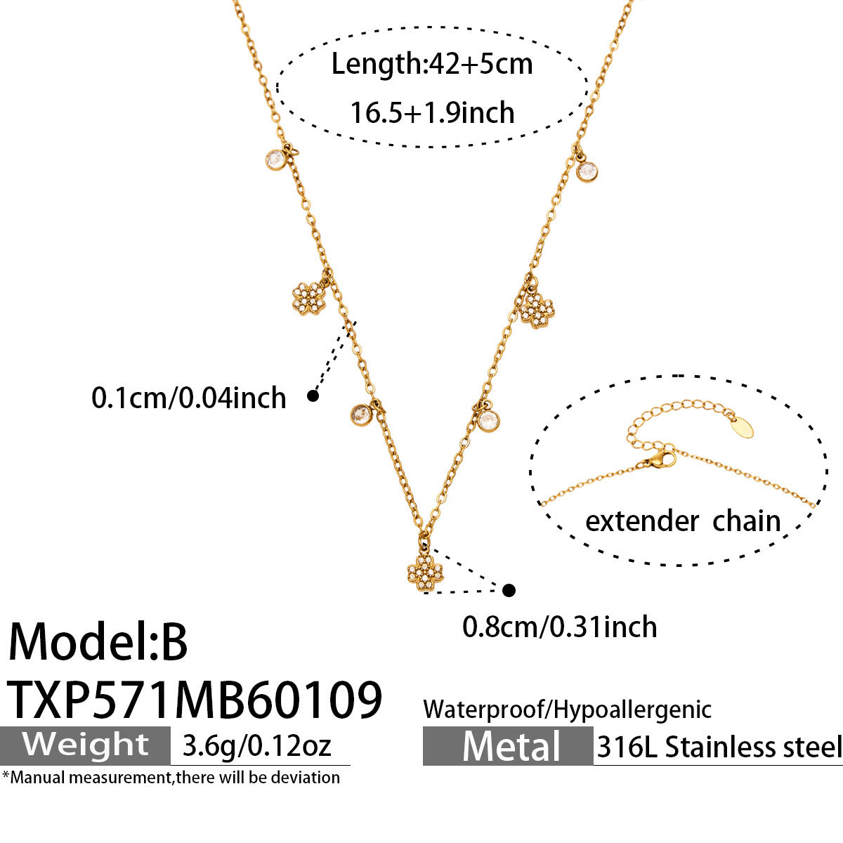 316L Stainless Steel 18K Gold PVD Star Zircon Pendant Necklace & Bracelet Set - Light Luxury Gold Star Zircon Pendant Stackable Wholesale Stainless Steel Jewelry - Sensitive Skin Friendly - Detail 17