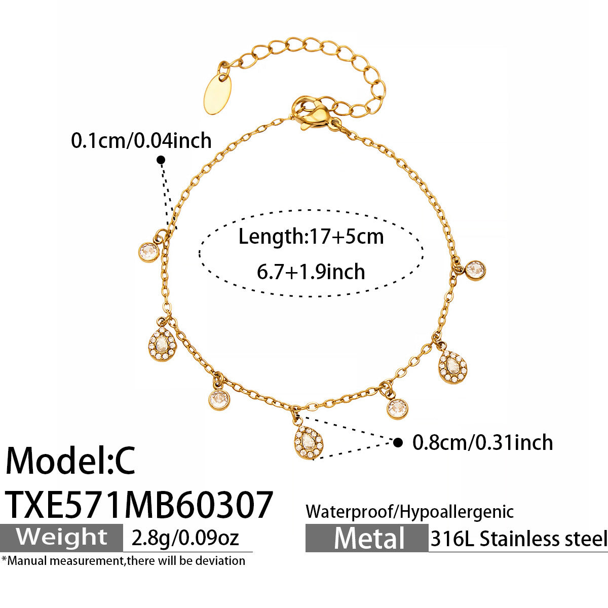 316L Stainless Steel 18K Gold PVD Star Zircon Pendant Necklace & Bracelet Set - Light Luxury Gold Star Zircon Pendant Stackable Wholesale Stainless Steel Jewelry - Sensitive Skin Friendly - Detail 18