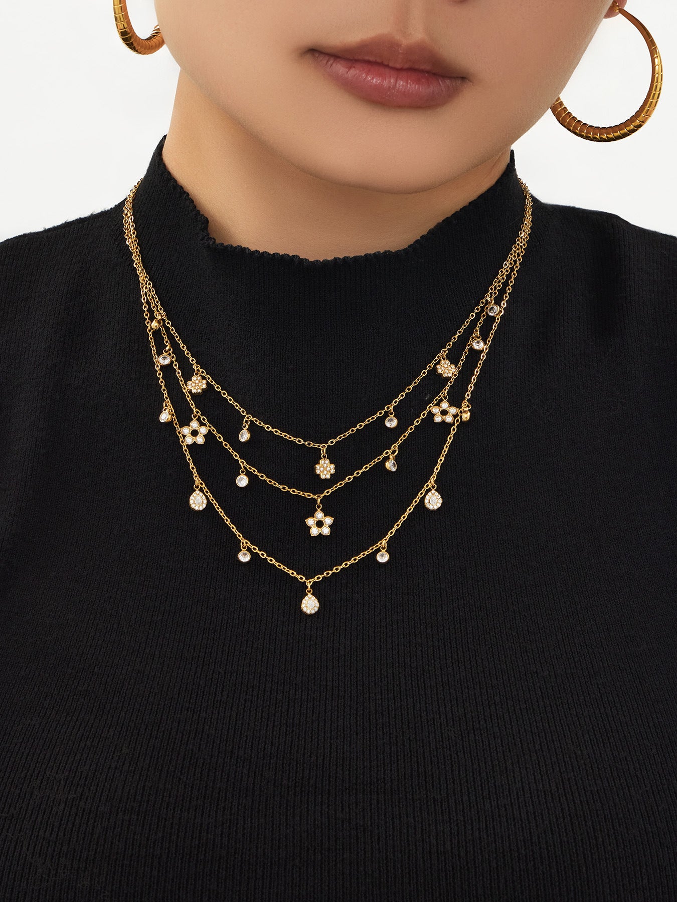 316L Stainless Steel 18K Gold PVD Star Zircon Pendant Necklace & Bracelet Set - Light Luxury Gold Star Zircon Pendant Stackable Wholesale Stainless Steel Jewelry - Sensitive Skin Friendly - Detail 20