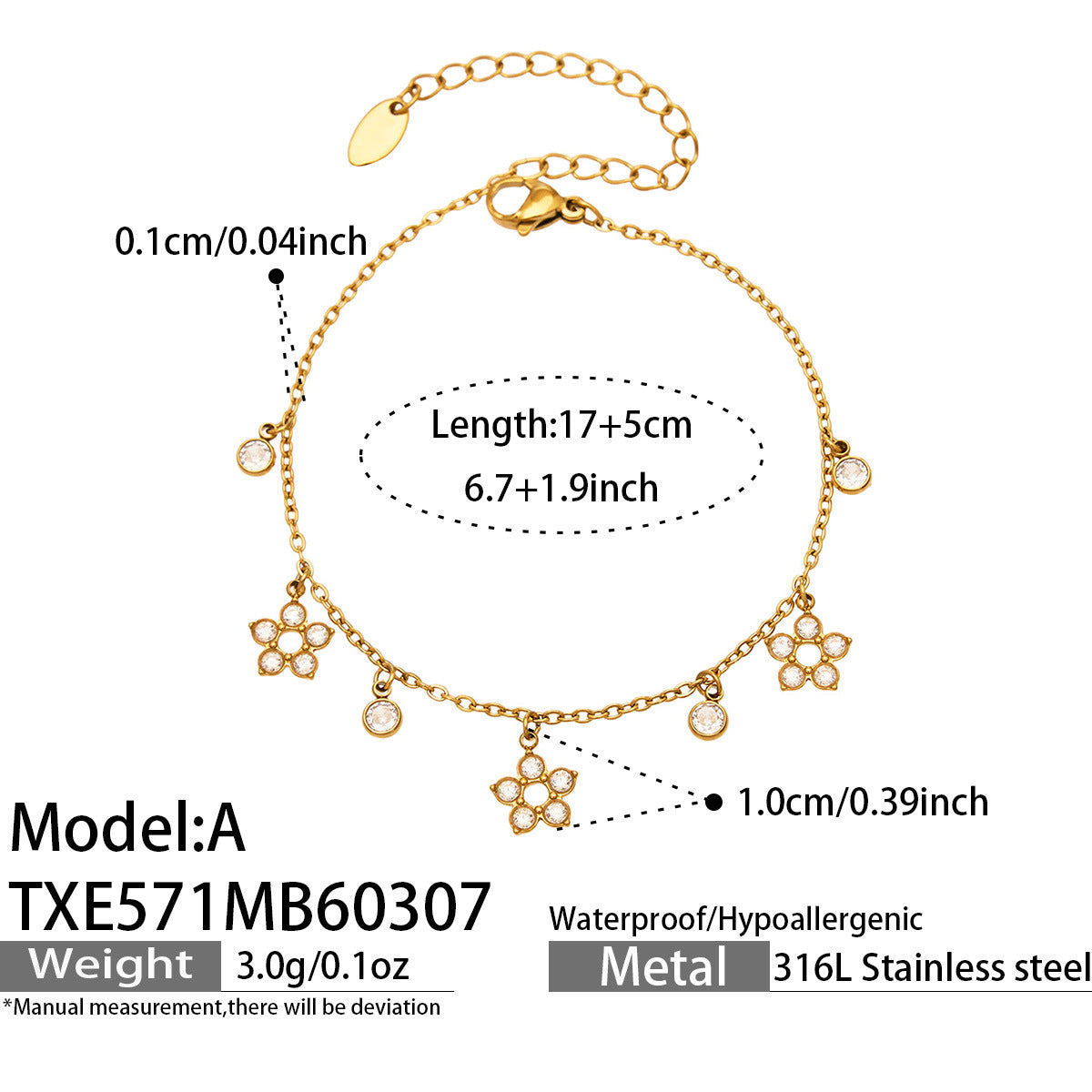 316L Stainless Steel 18K Gold PVD Star Zircon Pendant Necklace & Bracelet Set - Light Luxury Gold Star Zircon Pendant Stackable Wholesale Stainless Steel Jewelry - Sensitive Skin Friendly - Detail 22