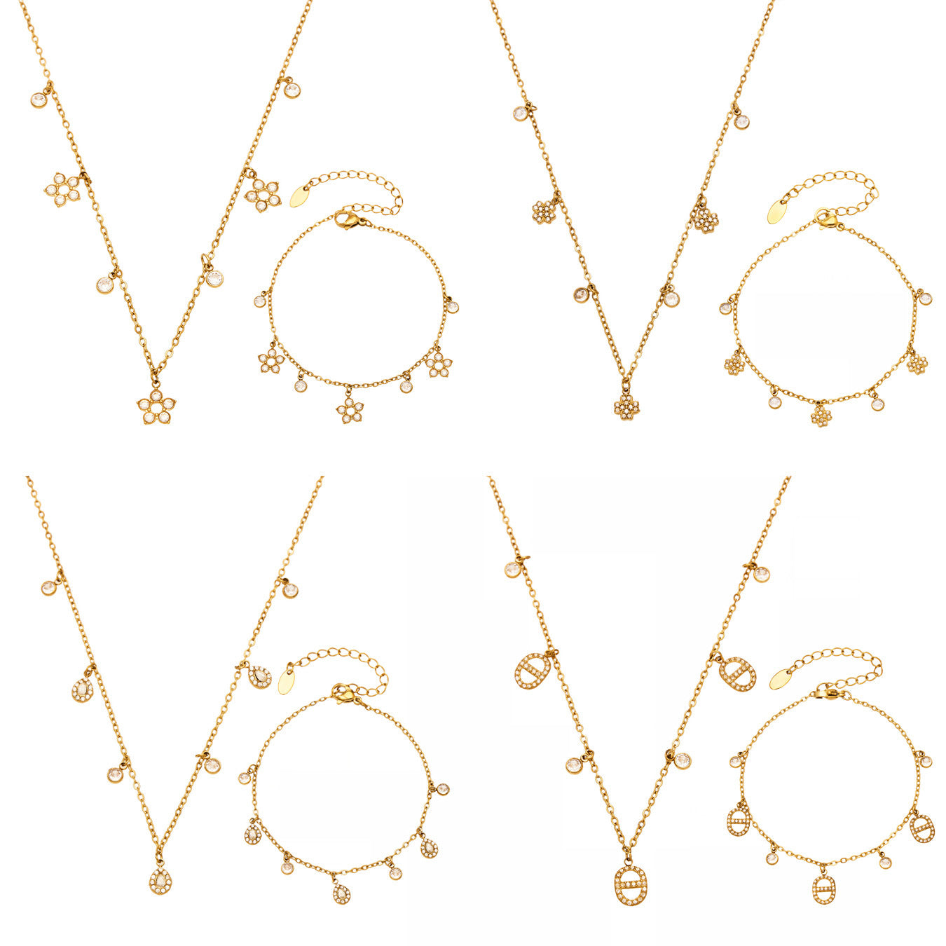 316L Stainless Steel 18K Gold PVD Star Zircon Pendant Necklace & Bracelet Set - Light Luxury Gold Star Zircon Pendant Stackable Wholesale Stainless Steel Jewelry - Sensitive Skin Friendly - Detail 3
