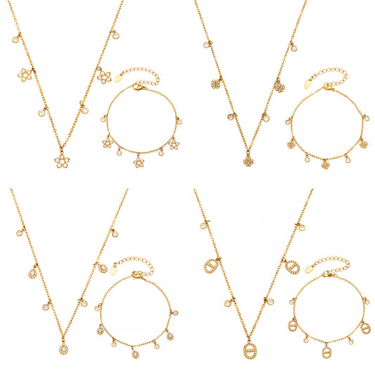 316L Stainless Steel 18K Gold PVD Star Zircon Pendant Necklace & Bracelet Set - Light Luxury Gold Star Zircon Pendant Stackable Wholesale Stainless Steel Jewelry - Sensitive Skin Friendly - Detail 3