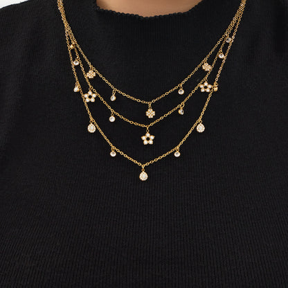 316L Stainless Steel 18K Gold PVD Star Zircon Pendant Necklace & Bracelet Set - Light Luxury Gold Star Zircon Pendant Stackable Wholesale Stainless Steel Jewelry - Sensitive Skin Friendly - Detail 8