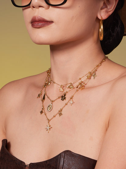 316L Stainless Steel 18K Gold PVD Starburst Pavé Zircon Pendant Necklace - Starburst Pendant, Pavé Zircon, Celestial, Modern, Gold, Steel Wholesale Stainless Steel Jewelry - Sensitive Skin Friendly - Detail 4