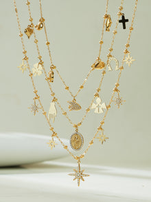 316L Stainless Steel 18K Gold PVD Starburst Pavé Zircon Pendant Necklace - Starburst Pendant, Pavé Zircon, Celestial, Modern, Gold, Steel Wholesale Stainless Steel Jewelry - Sensitive Skin Friendly - Detail 7