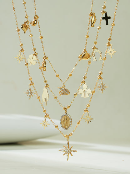 316L Stainless Steel 18K Gold PVD Starburst Pavé Zircon Pendant Necklace - Starburst Pendant, Pavé Zircon, Celestial, Modern, Gold, Steel Wholesale Stainless Steel Jewelry - Sensitive Skin Friendly - Detail 7
