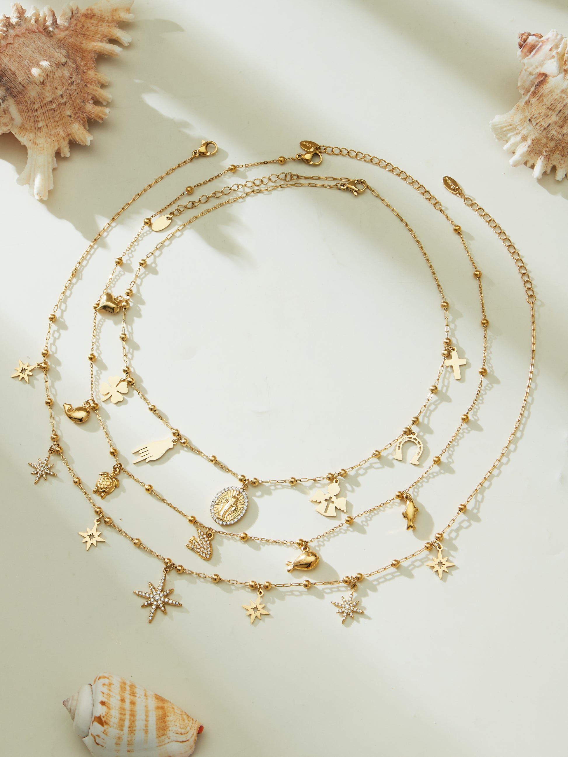 316L Stainless Steel 18K Gold PVD Starburst Pavé Zircon Pendant Necklace - Starburst Pendant, Pavé Zircon, Celestial, Modern, Gold, Steel Wholesale Stainless Steel Jewelry - Sensitive Skin Friendly - Detail 8