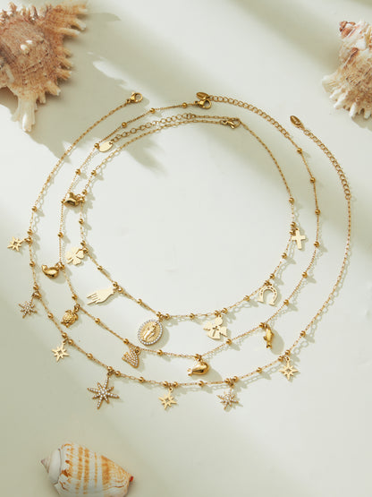 316L Stainless Steel 18K Gold PVD Starburst Pavé Zircon Pendant Necklace - Starburst Pendant, Pavé Zircon, Celestial, Modern, Gold, Steel Wholesale Stainless Steel Jewelry - Sensitive Skin Friendly - Detail 8
