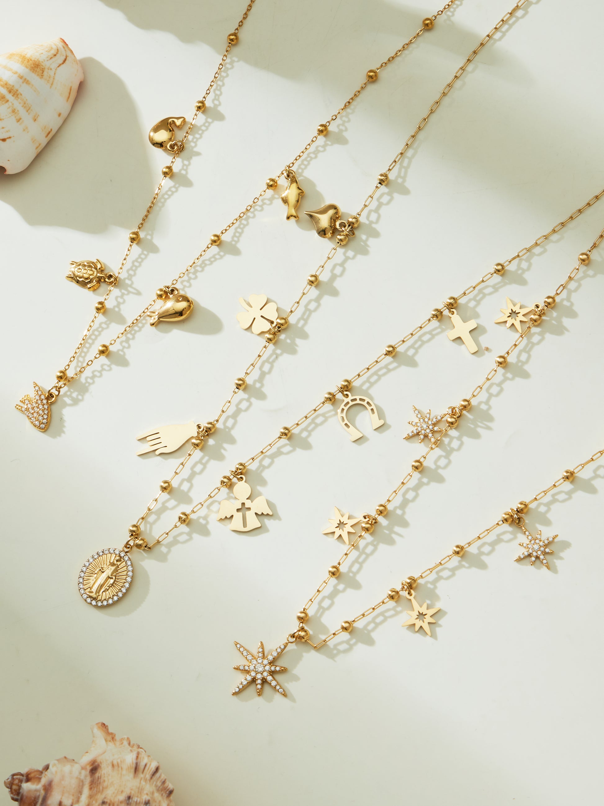 316L Stainless Steel 18K Gold PVD Starburst Pavé Zircon Pendant Necklace - Starburst Pendant, Pavé Zircon, Celestial, Modern, Gold, Steel Wholesale Stainless Steel Jewelry - Sensitive Skin Friendly - Detail 9